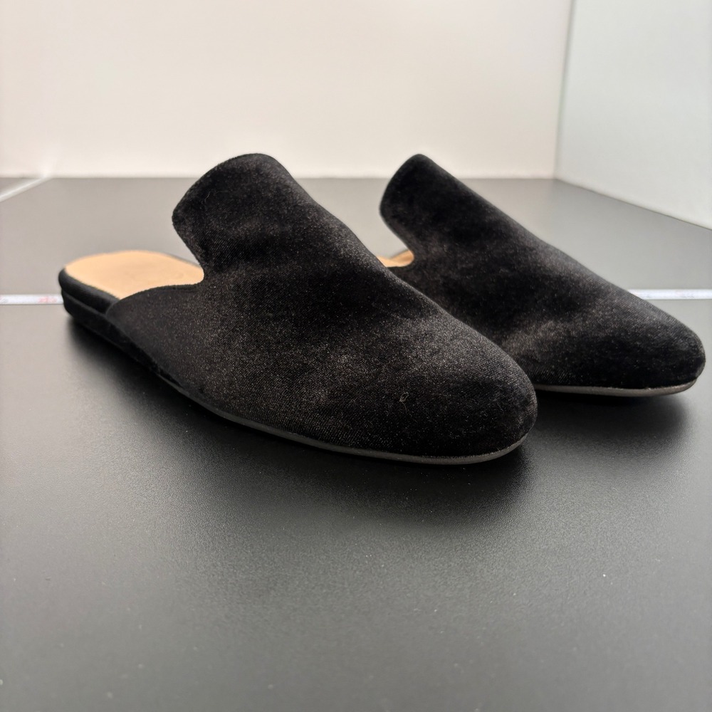 J. Crew Women Mules 8 Black Velvet Pointed Toe Slip On Flats Holiday Old‎ Money